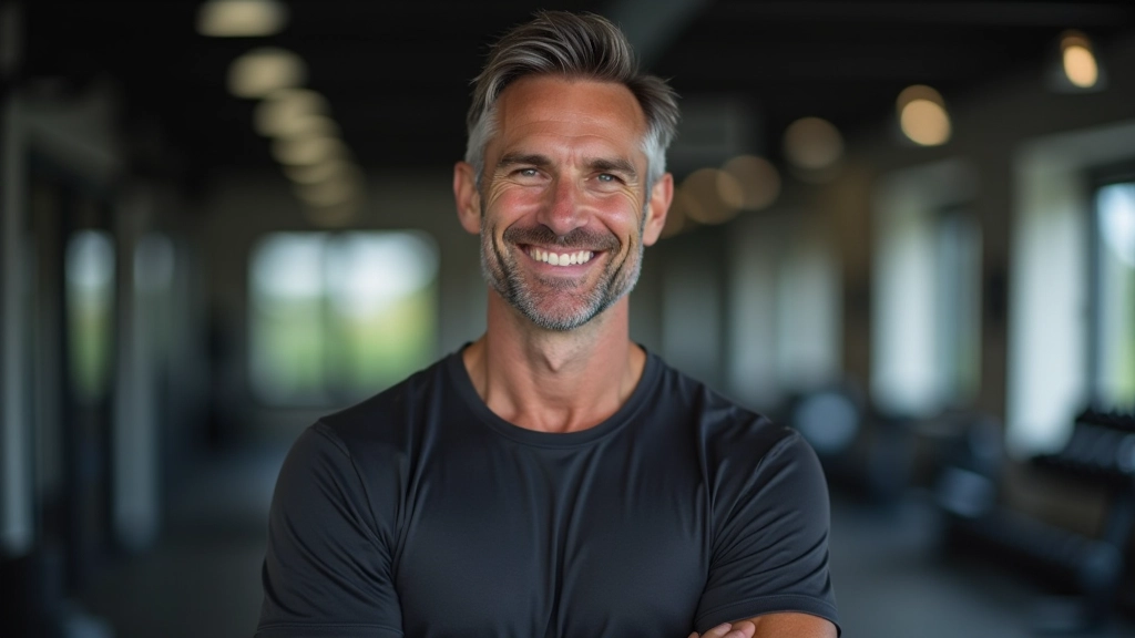 Mature adult male smiling confidently after successful boot camp session