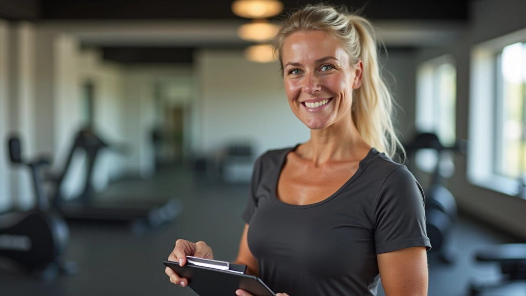 Woman checking progress on clipboard during fitness assessment session